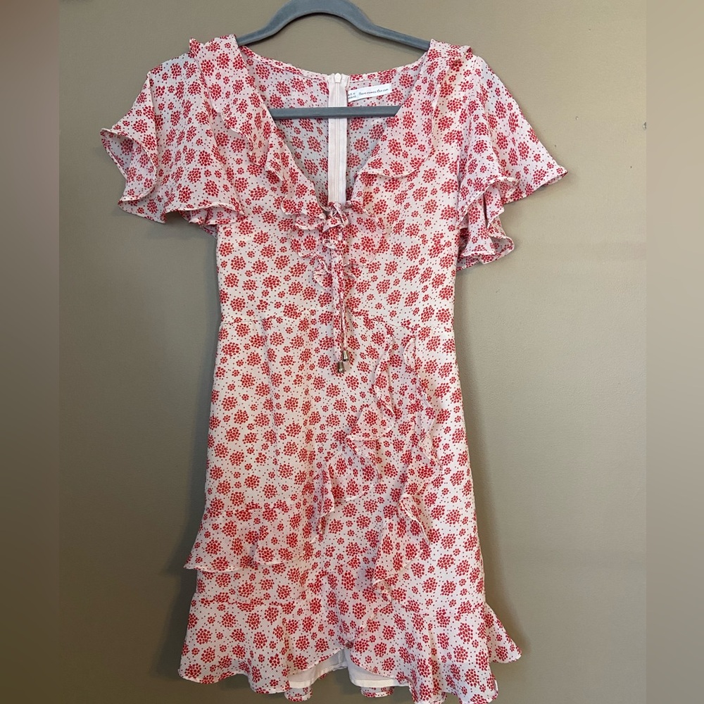 Here comes the Sun ruffled mini dress with Tie red/pink color size XS